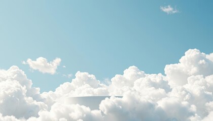 Wall Mural - cheerful cloud podium floating in a bright blue sky, perfect for clean product displays.