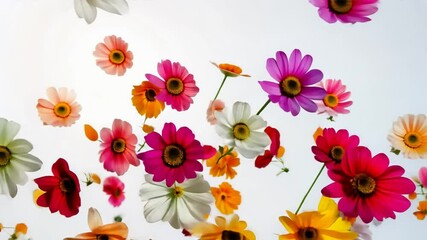 Wall Mural - Colorful flowers are falling in the air.