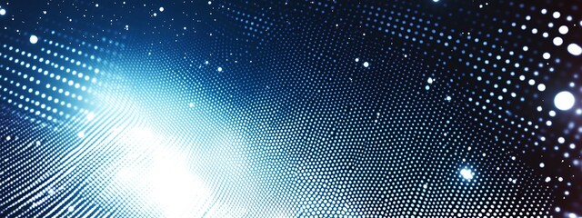 Abstract digital background with white dots on a dark blue surface.