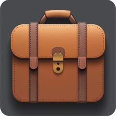 A stylish brown leather briefcase with a clasp, showcasing premium craftsmanship, perfect for professionals and business use, isolated on a dark background. mobile application icons