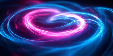 Poster - Abstract glowing blue and pink swirls on a black background.
