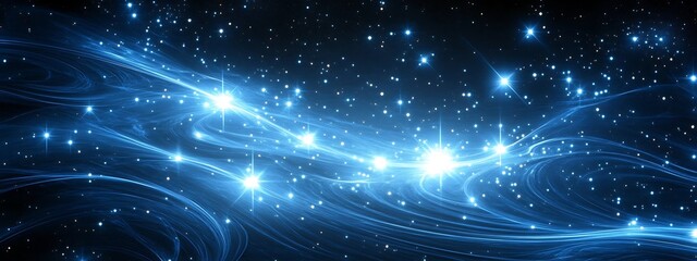 Wall Mural - abstract image of a starry night sky with blue and white lights and swirling lines.