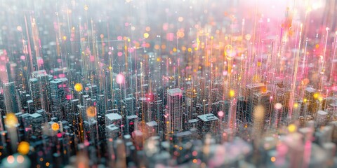 Aufkleber - A cityscape with sensors and data lines, representing the concept of a smart city powered by interconnected electric technology