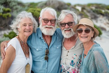 Portrait of happy senior woman with her friends in the park.