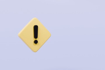 Wall Mural - 3d warning caution icon sign symbol isolated on purple background. error alert safety concept.3d min