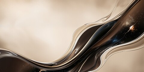 Abstract liquid gold and black wave background design.