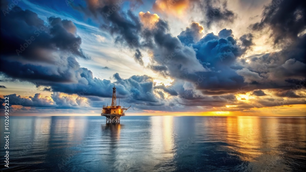 Oil rig floating in calm ocean under cloudy sky, oil, rig, offshore ...