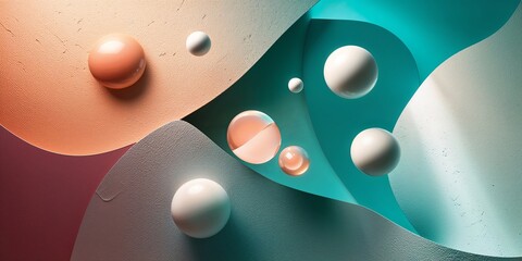 Poster - Abstract spheres floating on a vibrant blue and pink background.