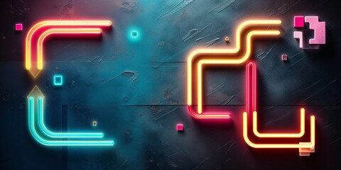 Wall Mural - Abstract neon sign with vibrant colors on a dark background.