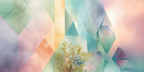 Poster - Abstract geometric background with pastel colors and tree.