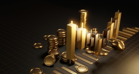 Candlestick and Gold Coin on Graph, Illuminating Financial Success in a Modern Infographic