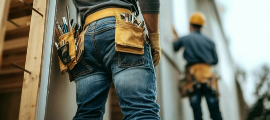 Construction Worker with Tool Belt Close-up