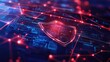 © Official - A sleek digital shield hovers over an interconnected network of servers, representing secure data protection and the power of cybersecurity.