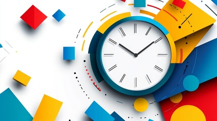 A vibrant clock design with geometric shapes, emphasizing time and modern aesthetics.