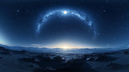 seamless hdri panorama of night sky with 360 degree view of moon