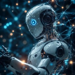 Robotics or ai artificial intelligence connecting interaction with human.Chat bot software network