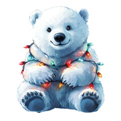 cute polar bear wrapped in colorful christmas lights, perfect for holiday decorations and winter-the