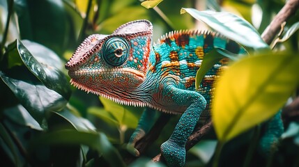 Wall Mural - A Vibrant Chameleon Perched on a Branch