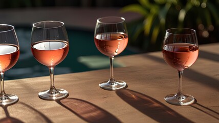 Elegant Glasses of Rosé Wine with Tropical Shadows.