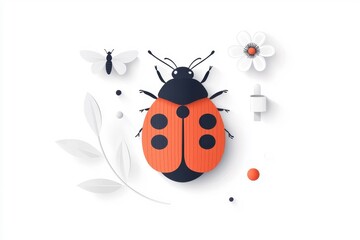 A flat style ladybug illustration, isolate on white background, featuring simple shapes and bold colors.