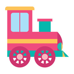 Cute little toy locomotive. Bright cute kids railway transport. Icon, symbol, sign, isolated object