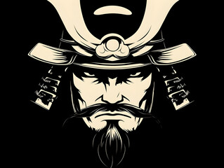 Vintage Samurai Warrior Illustration in Black and White Graphic Design