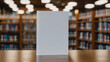 © 寶 - Copy space of a book with blank cover on the table under blurred library background for mock up, 3D model & rendering