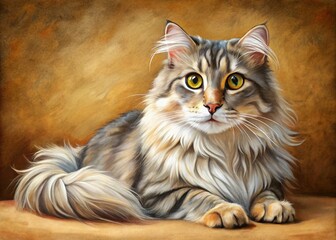  Portrait of an American Curl Cat in Gouache on Craft Paper Background for Art Lovers and Cat Enthusiasts