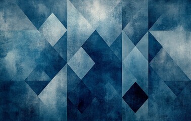 Wall Mural - Abstract geometric background with blue and white triangle and square patterns on a textured surface.
