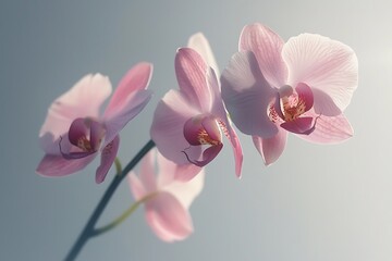 Delicate pink orchids bloom against a soft background, showcasing their elegant petals and vibrant details in serene beauty.