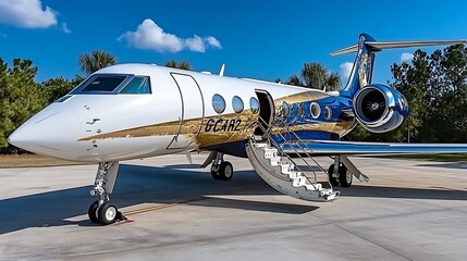 Private Jet on Tarmac with Open Door and Stairway