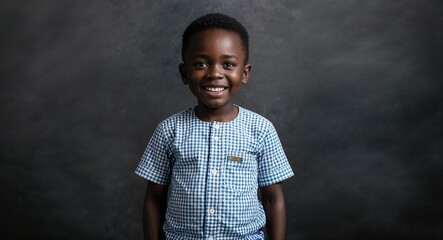 Nigerian child boy in casual wear happy expression portrait photo cultural event background