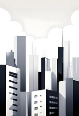 modern city skyline using clean lines and geometric forms