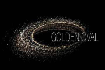 Wall Mural - Isolated golden oval frame with small tinsel on black background.