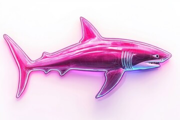 A neon style shark, isolate on white background, glowing with bright colors and contemporary appeal.