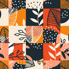 Wall Mural - Abstract seamless pattern with geometric leaves. Modern design for paper, cover, fabric, interior decor and other users.
