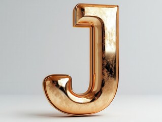 sleek, newly brushed gold letter 'j' in a classic serif font, standing tall and isolated against a pristine white background, reflecting light and evoking a sense of elegance and luxury