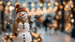 © AlexPhototest - cheerful snowman adorned with cozy hat and scarf stands amidst festive atmosphere filled with glowing lights. scene captures joy of holiday season