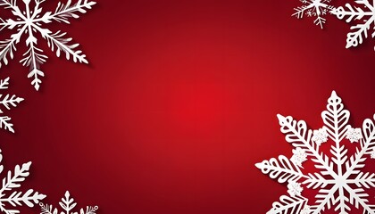 Decorations made of white snowflakes on a bright red background with space to copy