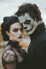 Poster - A couple in gothic attire with the man wearing a scary Halloween makeup.