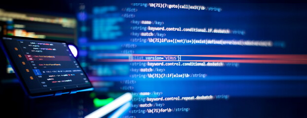 Wall Mural - writing programming code on laptop. software source code. programming code. abstract it technology b