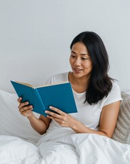 Wall Mural - a mother reading bedtime story on plain white background