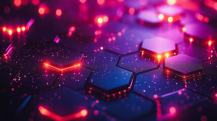Wall Mural - a computer generated image of a purple background with a lot of lights and hexagons. the image has a