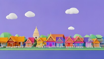 Abstract 3D cute Thai style village.