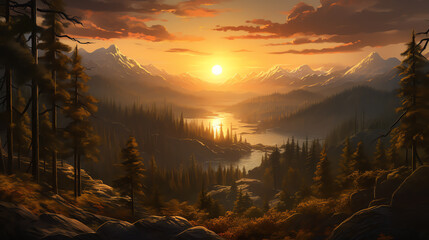 Wall Mural - High-angle view of a golden sunset