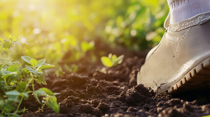 Close-up of Sneaker Leaving Carbon Footprint in Soil