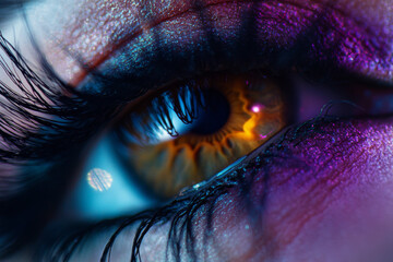 Wall Mural - Close-up of a captivating eye with vibrant colors and lush eyelashes