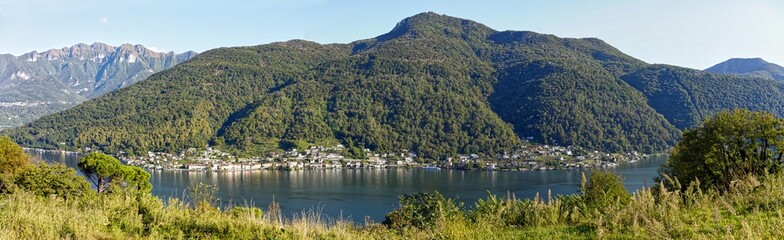 Panorama picture of Lake Lugano and Monte San Giorgio and Brusino-Arsizio