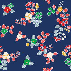 Wall Mural - Japanese Colorful Flower Vine Vector Seamless Pattern