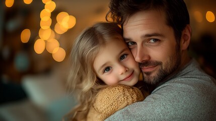 A man and a little girl are hugging each other